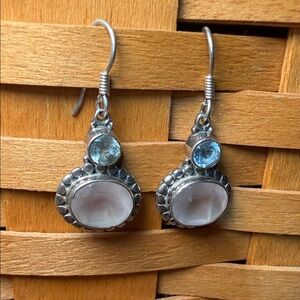 Sterling Silver and Blue Topaz and Rose Quartz Earrings